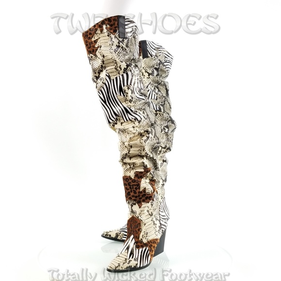 Thigh high Western slouch cowboy boots Animal - Picture 14 of 16